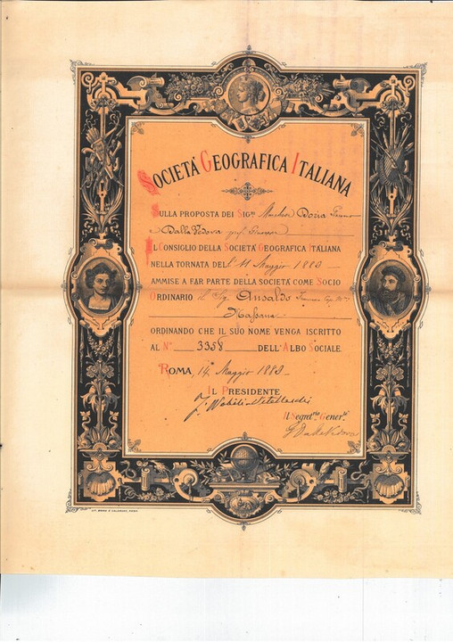 Socio Società Geografica Italiana, 14-05-1889